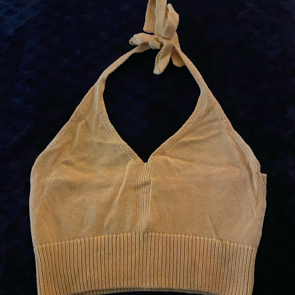 H&M Large mustard yellow/orangish adjustable tie crop top